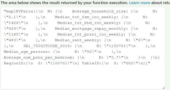 Image of basic lambda execution result