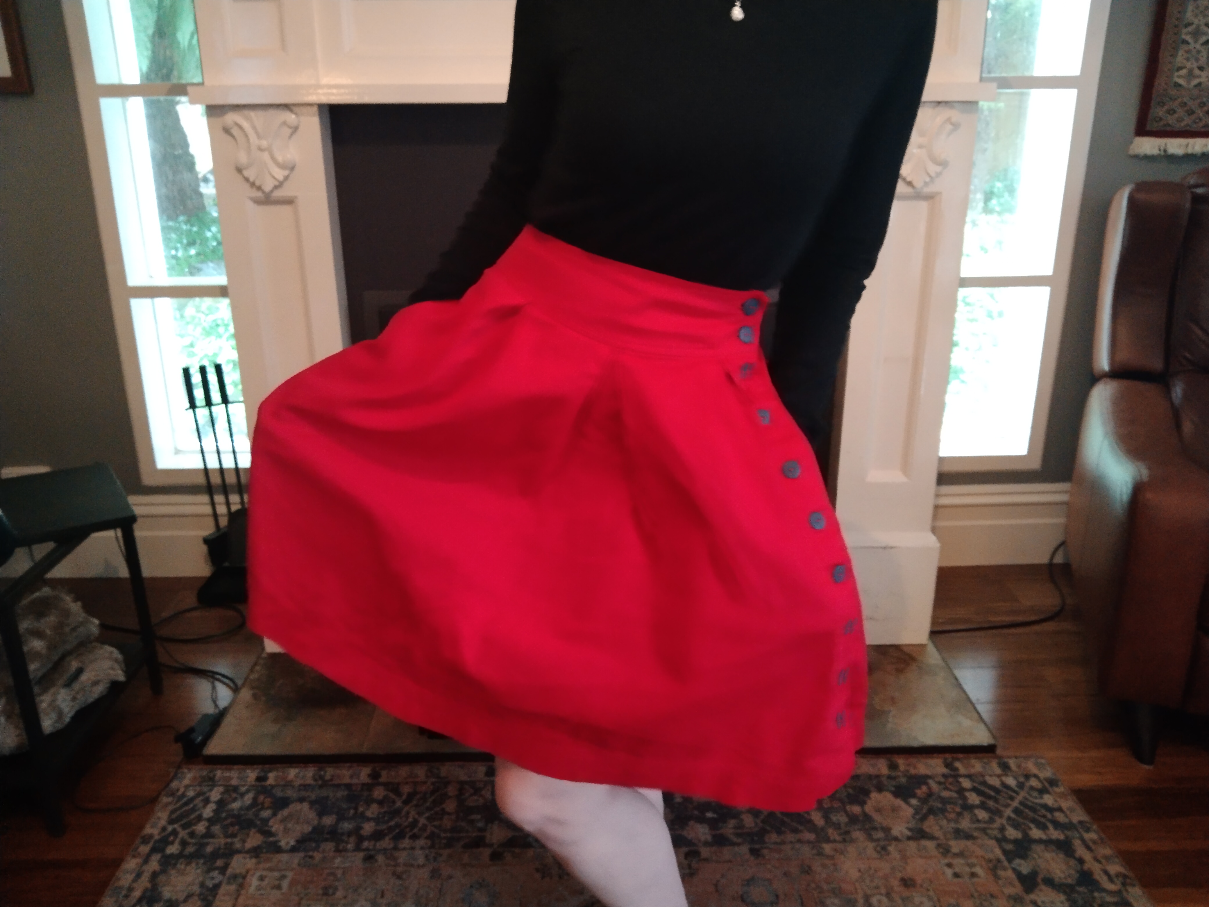 My wife wearing the skirt I sewed